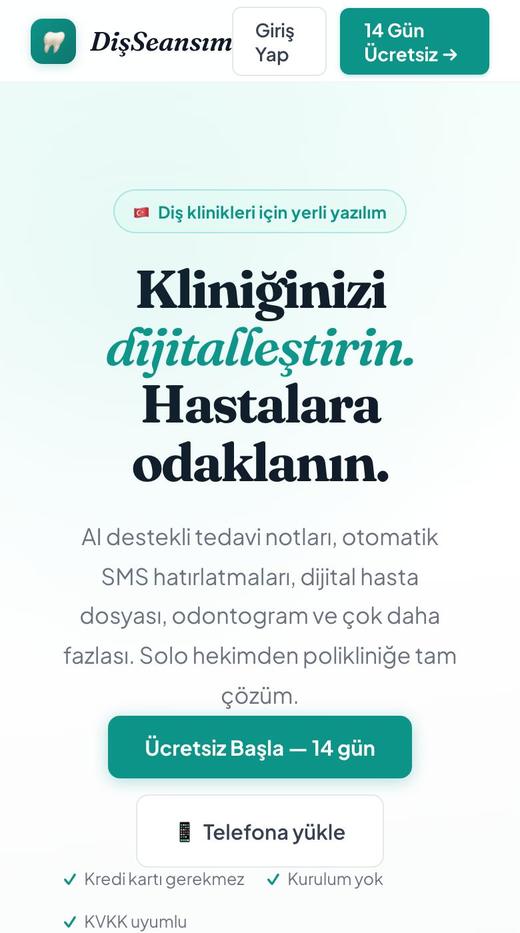 DişSeansım ana ekranı