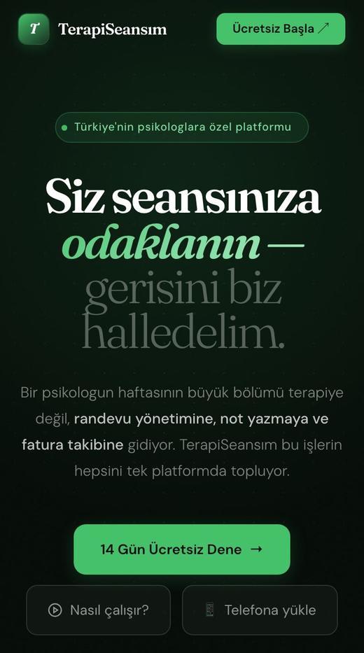 TerapiSeansım ana ekranı